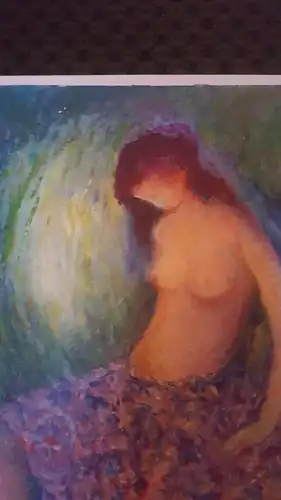 Rote Reiter Malergruppe Rudolf Hirschi 1917 Stuttgart – 2001 Mädchenakt mit fliederfarbenem Rock sitzend im Sonnenstrahlen Wirbel Acryl/Ölgemälde links signiert  