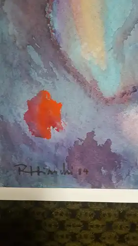 Rote Reiter Malergruppe Rudolf Hirschi 1917 Stuttgart – 2001 Mädchenakt liegend mit gelbem Hut  grosses Acryl Gemälde  links unten signiert u. 1984 datiert 