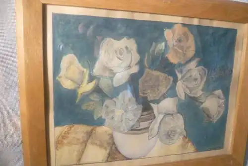 W. Stuber Stillleben mit Rosen auf einem Tisch  Aquarell signiert rechts W Stuber datiert 1947 Aquarell 