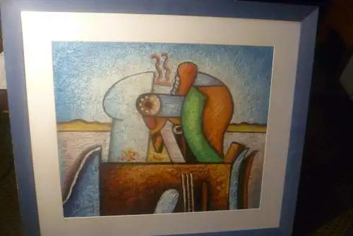 Harry Belong Englischer bzw USA bekannter Maler der Moderne Gemälde im Kubistischen Malstil Galerierahmung!