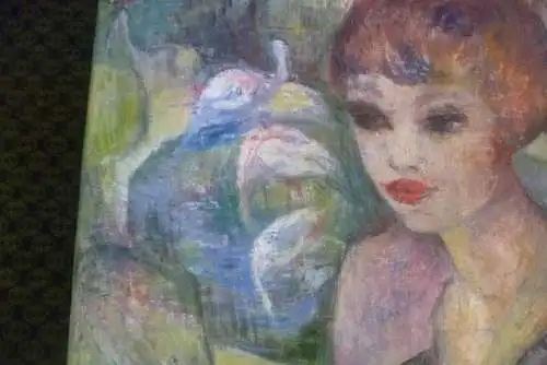  Rudolf Hirschi 1917 Stuttgart – 2001 hier in der Art des Edgar Degas "Mädchen im Karlsruher Tiergarten beim füttern einer Taube im Hintergrund Flamingos"”