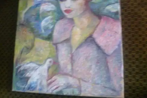  Rudolf Hirschi 1917 Stuttgart – 2001 hier in der Art des Edgar Degas "Mädchen im Karlsruher Tiergarten beim füttern einer Taube im Hintergrund Flamingos"”