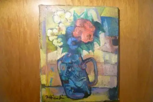  Rudolf Hirschi 1917 Stuttgart – 2001 hier in der Art des Edgar Degas "Stilleben Blumen in blauem Krug”