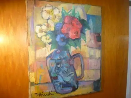  Rudolf Hirschi 1917 Stuttgart – 2001 hier in der Art des Edgar Degas "Stilleben Blumen in blauem Krug”