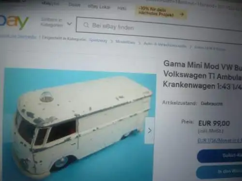 Diecast Gama 955 Mini Mod 1:43 Volkswagen T1 Ambulance Van Krankenwagen Bus Made in Germany aus der Vitrine
