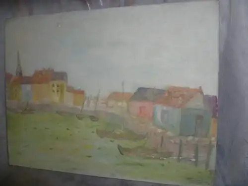  Maler der Moderne " Segelboote  im Hafen " impressionistisches Gemälde   signiert : P.  Lag...
