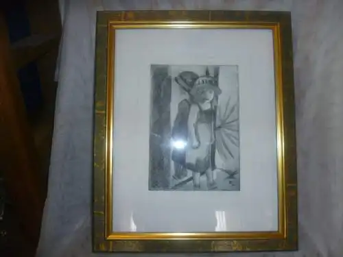 Eli Levin (USA, b.1938) Girl at Mirror Original Signed Lithograph 2004 Social Realism Santa Fe School Style of Kathe Kollwitz Fine Graphic