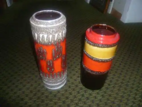 2 Stück Mid Century Moderne Fat Lava Westdeutschland Keramik Vase - Scheurich 203 26 + 22 Design von Gerda Heuckeroth H: 26 cm und 22 cm 