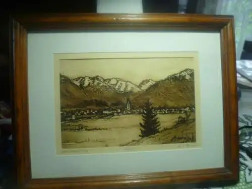 Ernst Thannheimer 1941- Oberstdorf  "Oberstdorf Panoramaansicht " farbige Radierung rechts signiert 