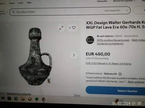 Walter Gebhards Henkel Vase grau dunkelbraune Lava Lasur Relief Dekor  Streitwagen mit Bogenschütze  Vase 208-30 aus 1960 Vitrinen Zustand