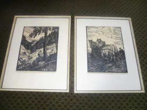 Karl FREYTAG ist ein Künstler, der 1867 geboren wurde und 1926 gestorben " Die Holzfäller " + Pfügender Bauer  rechts signiert 