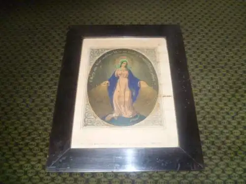 um 1850 Biedermeier Rahmen Birnbaum Säge Furier 5 mm auf Tanne mit aquarelliertem Stahlstich Mutter Gottes