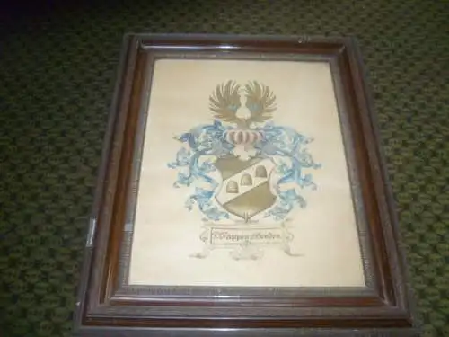  Heraldik  Vollwappen von Bender  wohl des derrer Bender von Bienenthal  Raum Frankfurt Aquarell um 1900