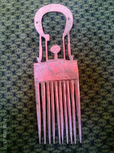 Antiker Ashanti-Duafe-Zeremonienkamm aus Holz, Ghana, um 1900, großes, 36 cm langes Prestigeobjekt mit Akuaba-Fruchtbarkeitssymbol, feine afrikanische Stammeskunst.