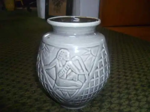 Bodo Mans Bay Contura Dekor Ägypten Keramik Designer  537-17 seltene Vase Vintage 1960-70  H 18,5 cm aus der Vitrine 