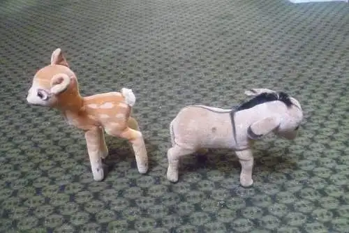 Steiff Samt Esel  1412/00 von 1949-1958 und  Samt Disney Bambi 7422/00 US Zone Fahne Knopf fehlend! aus den 1951-53 Jahren  ca10 x 15cm