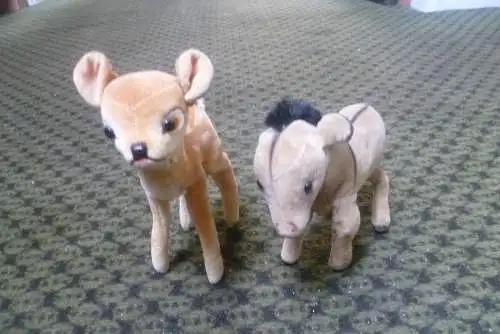 Steiff Samt Esel  1412/00 von 1949-1958 und  Samt Disney Bambi 7422/00 US Zone Fahne Knopf fehlend! aus den 1951-53 Jahren  ca10 x 15cm