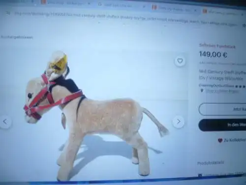 Steiff Samt Esel  1412/00 von 1949-1958 und  Samt Disney Bambi 7422/00 US Zone Fahne Knopf fehlend! aus den 1951-53 Jahren  ca10 x 15cm