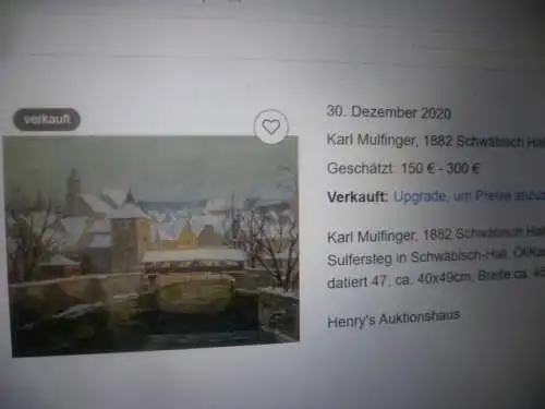 Karl Milfinger 1882 Schwäbisch Hall 1956 Ebingen  Stadtstaffage im Winter Schwäbisch Hall ? Neo Impressionistisches Gemälde