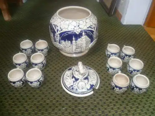 Wohl Corps. Burschenschaft Studentika Koblenz/Mainz ?? Bowle 12 Becher Steinzeugindustrie Coblenz Entwurf Albin Müller  Die Signatur wurde von 1917 bis 1931