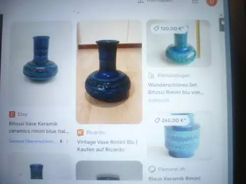 Stark bauchige Vase von Aldo Londi für Bitossi, Teil der Kollektion "Blue Rimini".Mid Century 1960 handgefertigt.