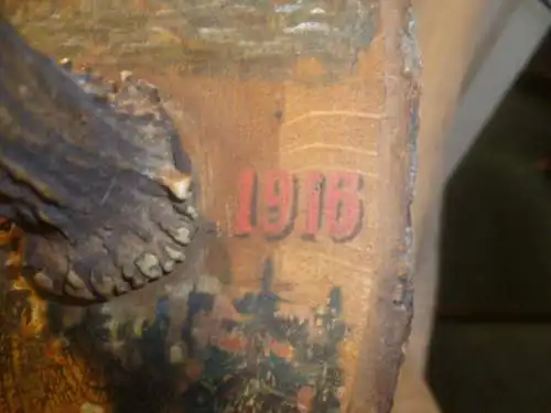 Militaria Jäger Kleiderhacken Spießer datiert  1914- 1916 von Hand mit Jagdszenen bemalt!!