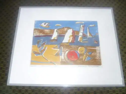 Joachim R Bertsch 1942 Stuttgart 2021     Segelschiffe war ein deutscher Maler Graphiker u Illustrator , im Stil des Lyonel Feininger !!