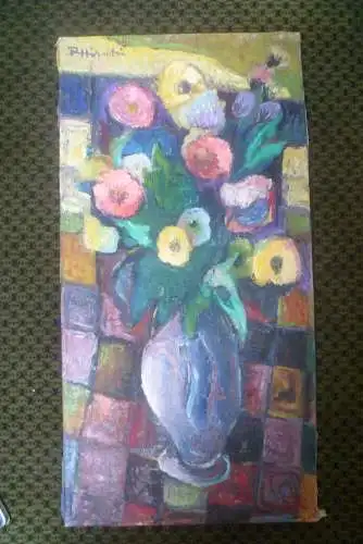 Rote Reiter Maler !! Rudolf Hirschi 1917 Stuttgart – 2001 hier in der Art des Edgar Degas " Sommerliches Blumenstillleben auf einem Tisch ”