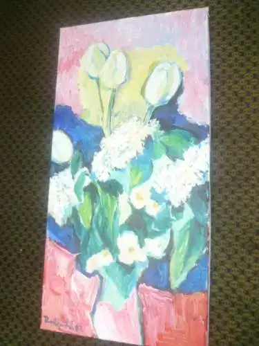 Rote Reiter Maler !! Rudolf Hirschi 1917 Stuttgart – 2001 hier in der Art des Edgar Degas " Sommerliches Blumenstillleben auf einem Tisch ”