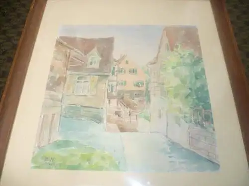 Aquarell Dorfgasse in der Region Heilbronn monogr.: H.N um 1920 sehr farbenfrisch erhalten Masse gerahmt: 34,5 x 46.5