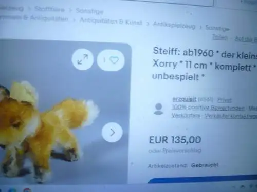 Steiff Wüstenfuchs Xorry 3317.00 unbespielt Schild Fahne Knopf  sehr schön!