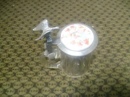 Corps ??  selten in Facette geschliffener Kristall Glaskrug Boden Sternschliff Zinndeckel  mit Wappeneinlage Widmung Innen im Deckel : Josef Krets Fastnacht 1903 und seine Kameraden , Daumendrücker Adler  H: 16 Maler Signatur : Kramer Heinrich 