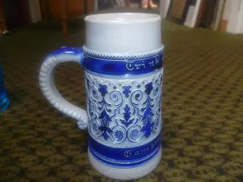 Türkis Pressglas Jugendstil um 1900 Damen Kinder Bierkrüge und 1 Keramikkrug Merkelbach