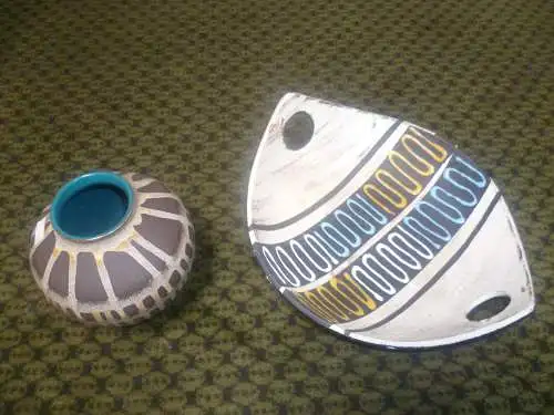 Konvolut Carstens Tönnieshof 652-13 Ballon Vase uns Obstschale Keramik Keramik Design Brabant  der 1950er / 1960er kubistisches Dekor