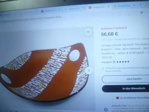 Konvolut Carstens Tönnieshof 652-13 Ballon Vase uns Obstschale Keramik Keramik Design Brabant  der 1950er / 1960er kubistisches Dekor