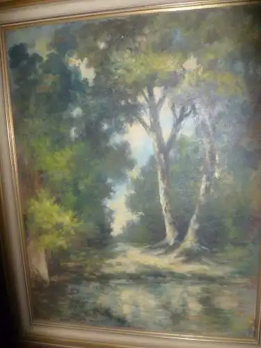   " Kleiner See im Wald von Fontainebleu " J Gretaux französischer Maler des XX in der Art der Barbizon Schule