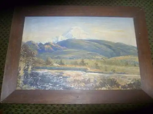 "Museales Meisterwerk: J.A. DUQUE – Der Vulkan 'El Cayambe' (Ecuador) | Öl auf Leinwand um 1900 | Hudson River School Stil"