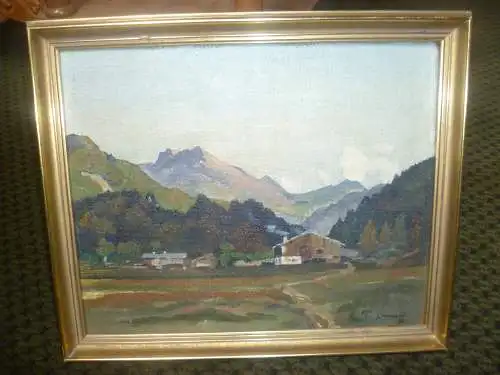 Impressionistisches "Gebirgslandschaft mit Dorfansicht " S. Rentschler dat. 1955