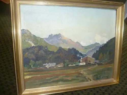 Impressionistisches "Gebirgslandschaft mit Dorfansicht " S. Rentschler dat. 1955