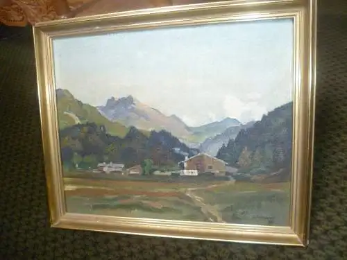 Impressionistisches "Gebirgslandschaft mit Dorfansicht " S. Rentschler dat. 1955