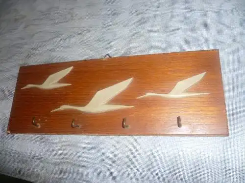 Teak " Gänze im Flug" Wandhalter für Schlüssel Vintage 1960 Art des Sgrafo Modern