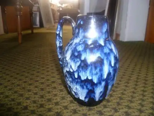 Heinz Siery Dekor Lora blaue Lauflasuren Mid Century Scheurich Keramik Vase Vintage 60 Ära H: 16cm  Formnummer: 414-16