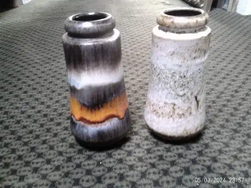 Konvolut 2 seltene Gerda Heukeroth Scheurich Keramik West Germany 209-18 Die Vase viele bunte Lauflasuren H: 18 cm