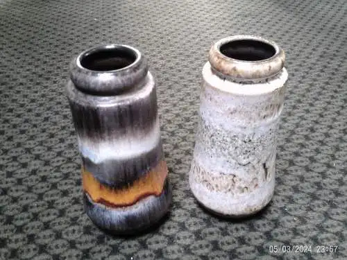 Konvolut 2 seltene Gerda Heukeroth Scheurich Keramik West Germany 209-18 Die Vase viele bunte Lauflasuren H: 18 cm