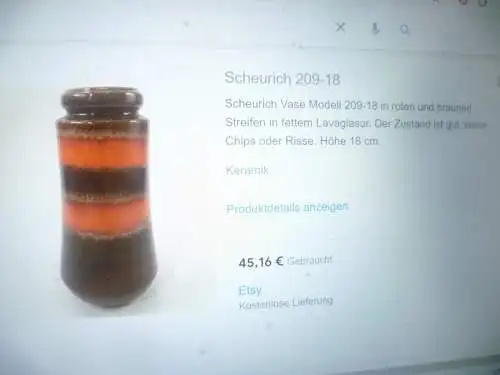 Konvolut 2 seltene Gerda Heukeroth Scheurich Keramik West Germany 209-18 Die Vase viele bunte Lauflasuren H: 18 cm