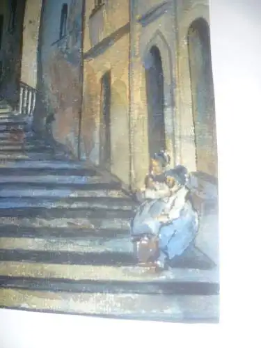 Zuschreibung an : Paul Cordonnier 1878-1963  Idyllische Gassen Ansicht von Neapel mit mehreren Figurenstaffagen 1906 datiert