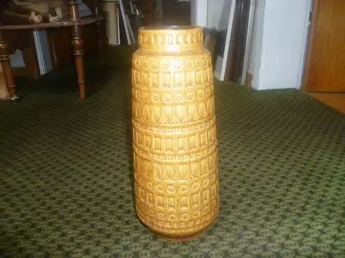 2 Stück Bodo Mans Europe Line Inka Dekor Bernsteinfarben Mid Century Scheurich Keramik Vase Vintage 60 Ära H: 23cm+30cm  Formnummer: 260-22 /30