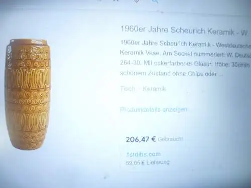 Inka bzw Hellas scheurich Keramik Vase Nr. 264-52 in stahlblau schwarz Ära 1960 Abba!!