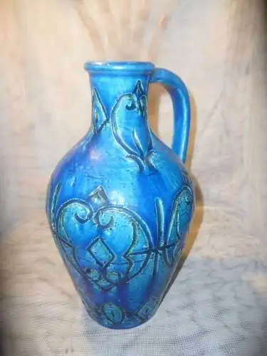  Aldo Londi für Bitossi große italienische Mid Century Italica Ars Vase Rimini Blue Glasur edles Ritzdekor  H:28 cm