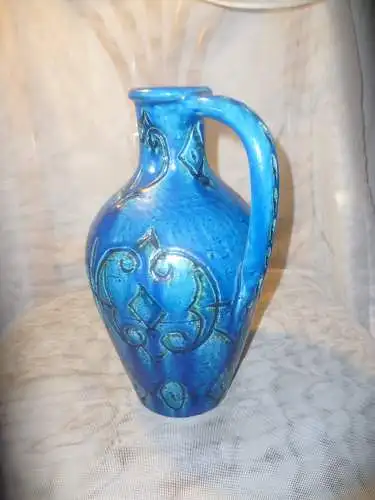  Aldo Londi für Bitossi große italienische Mid Century Italica Ars Vase Rimini Blue Glasur edles Ritzdekor  H:28 cm